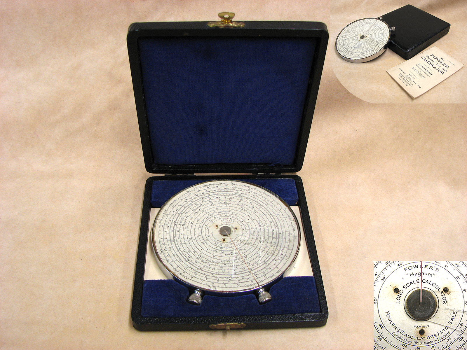 1930's Fowlers Magnum Long Scale calculator in presentation case with original instructions